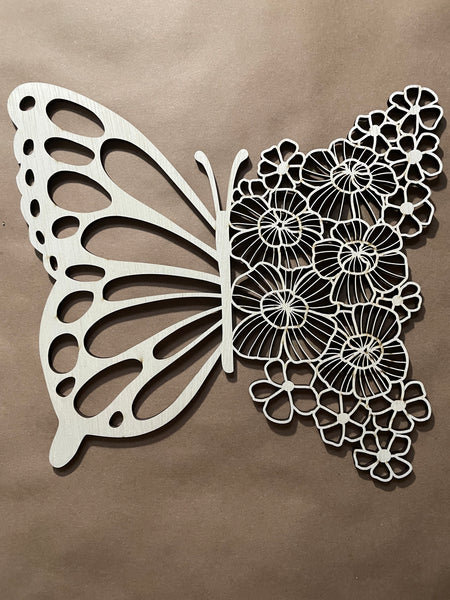 Half Floral Butterfly Unfinished Wood Cut Out. Unfinished Wood frame. Resin art frame. DIY wood cutout. Unfinished laser cut wood resin frame.