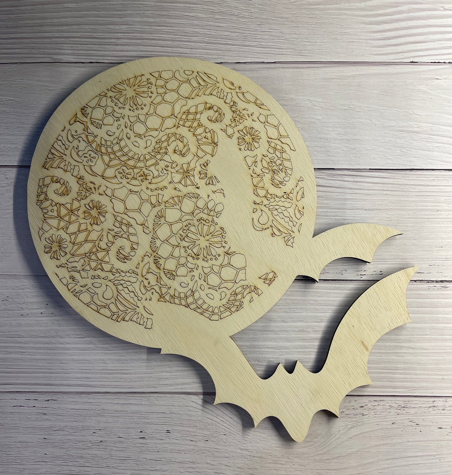 Bats with Lace Moon Wood Cut Out. Unfinished Wood frame. Resin art frame. DIY wood cutout. Unfinished laser cut wood resin frame.