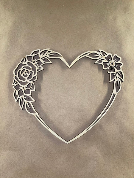 Floral Heart Unfinished Wood frame. Resin art frame. DIY wood cutout. Unfinished laser cut wood resin frame.