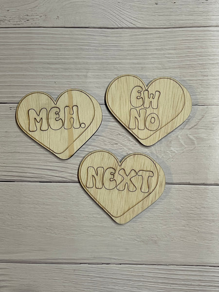 Set of 3 Anti Valentine Coasters Unfinished Wood Blanks. DIY wood coaster set.