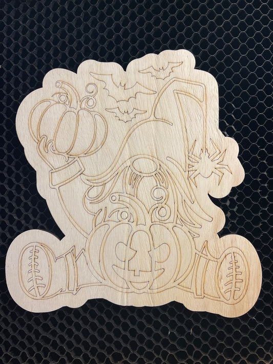 Halloween Gnome Laser Cut and Scored Unfinished Wood Project with 3M adhesive added