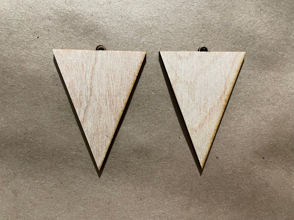 Solid Upside Down Triangle Blank Wood Earrings. DIY jewelry. Unfinished laser cut wood jewelry. Wood earring blanks. Unfinished wood earrings. Wood jewelry blanks.
