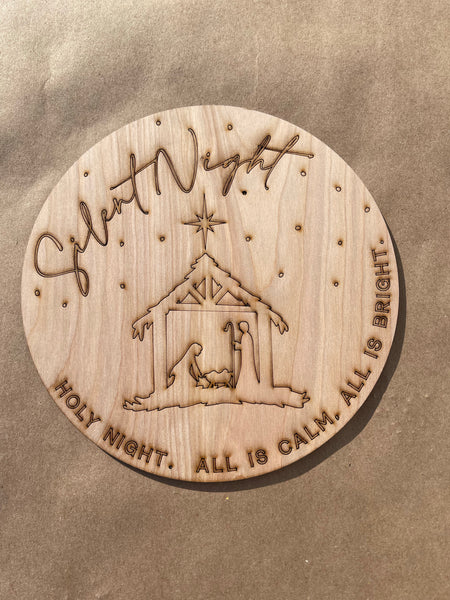Silent Night Round Unfinished Scored Wood Blank. DIY wood cutout. Diy painting blank.