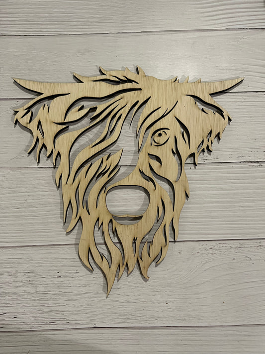 Shaggy Bull Unfinished Wood frame. Resin art frame. DIY wood cutout. Unfinished laser cut wood resin frame.