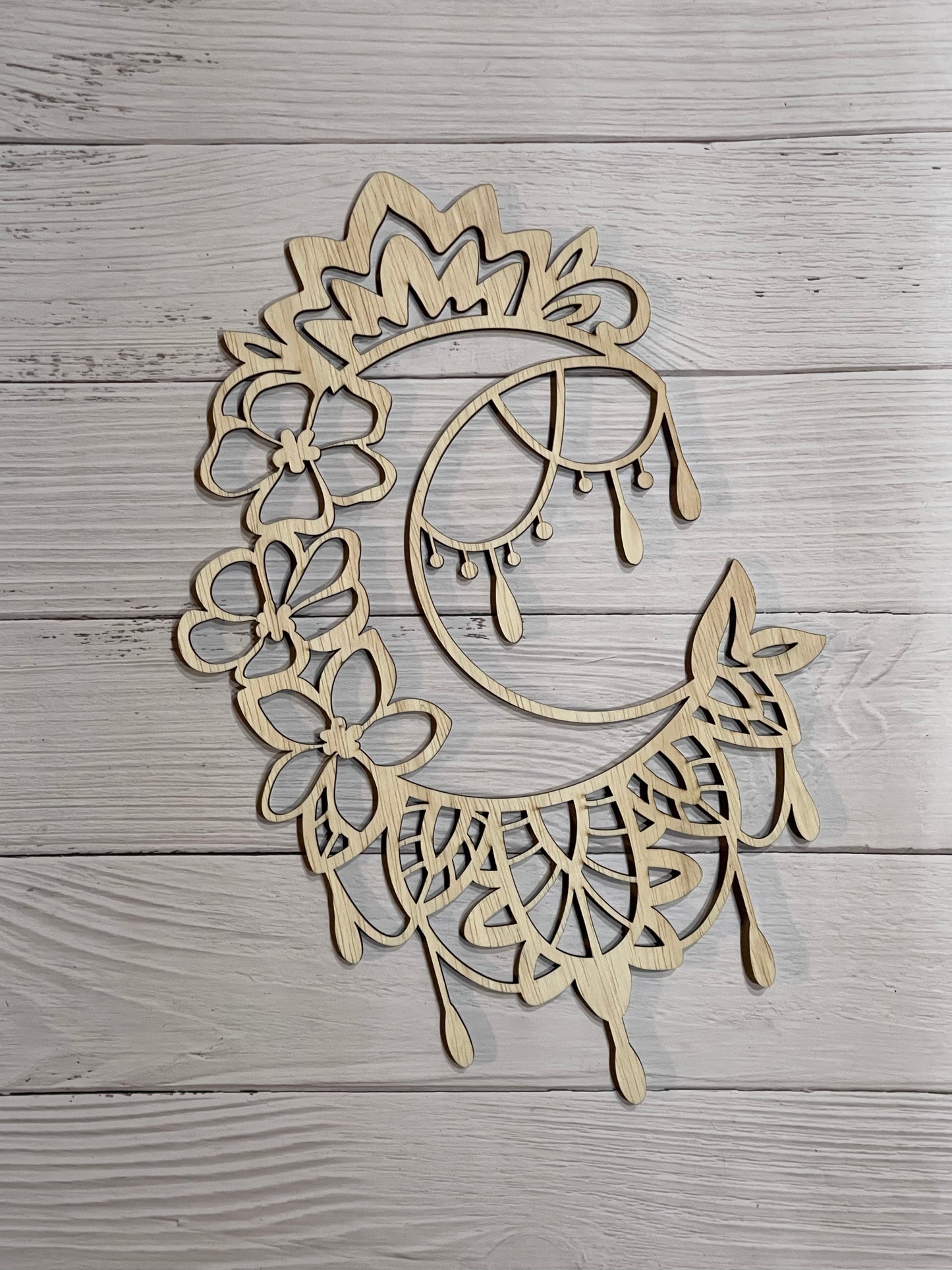 Floral Moon Dream catcher Unfinished Wood Resin Art Frame. Resin art frame. DIY wood cutout. Unfinished laser cut wood resin frame.
