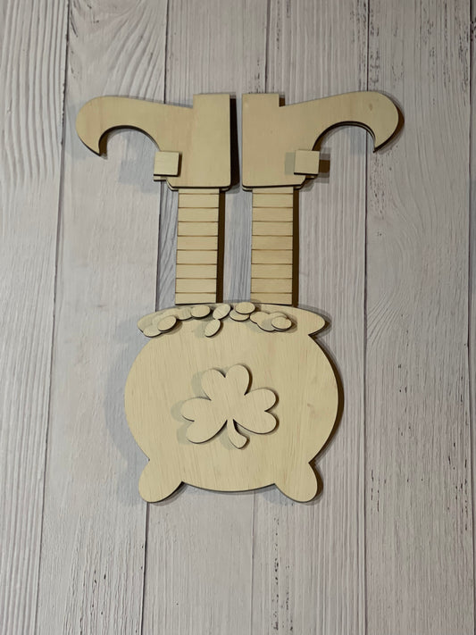 Leprechaun Legs Pot of Gold door hanger Unfinished Wood Resin Art Frame. Resin art frame. DIY wood cutout. Unfinished laser cut wood resin frame.