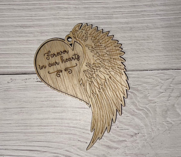 Heart and Angel Wing 2 Layer Scored Unfinished wood ornament
