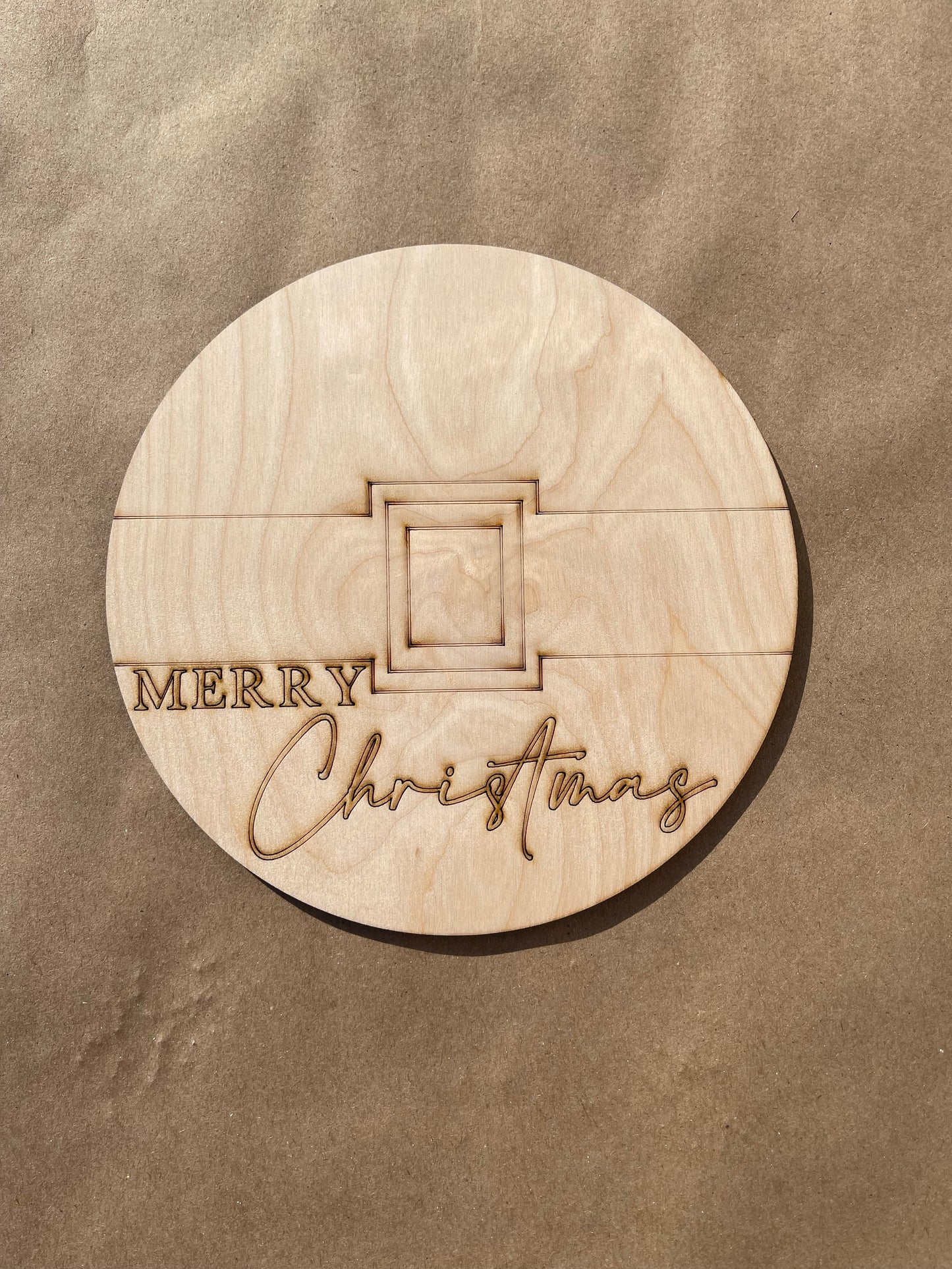 Merry Christmas (Santa Belt) Round Unfinished Scored Wood Blank. DIY wood cutout. Diy painting blank.