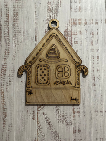 Family Gingerbread House Unfinished wood ornament