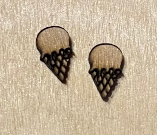 Ice Cream Cone Blank Wood Stud Earrings. DIY jewelry. Unfinished laser cut wood jewelry. Wood earring blanks. Unfinished wood earrings. Wood jewelry blanks.