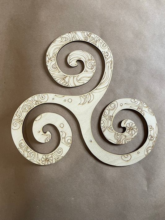 Celtic Triskelion Mandala Unfinished Wood. DIY wood cutout. Unfinished laser cut wood resin frame.