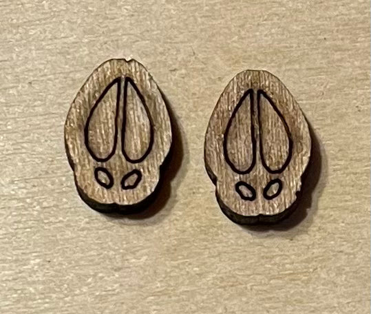 Deer Hoof Print Blank Wood Stud Earrings. DIY jewelry. Unfinished laser cut wood jewelry. Wood earring blanks. Unfinished wood earrings. Wood jewelry blanks.