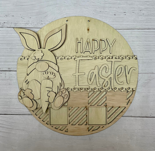 Happy Easter Bunny Gnome Round Sign Blank Set