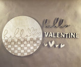 Hello Valentine Buffalo Plaid with Hearts Round Sign Blank Set