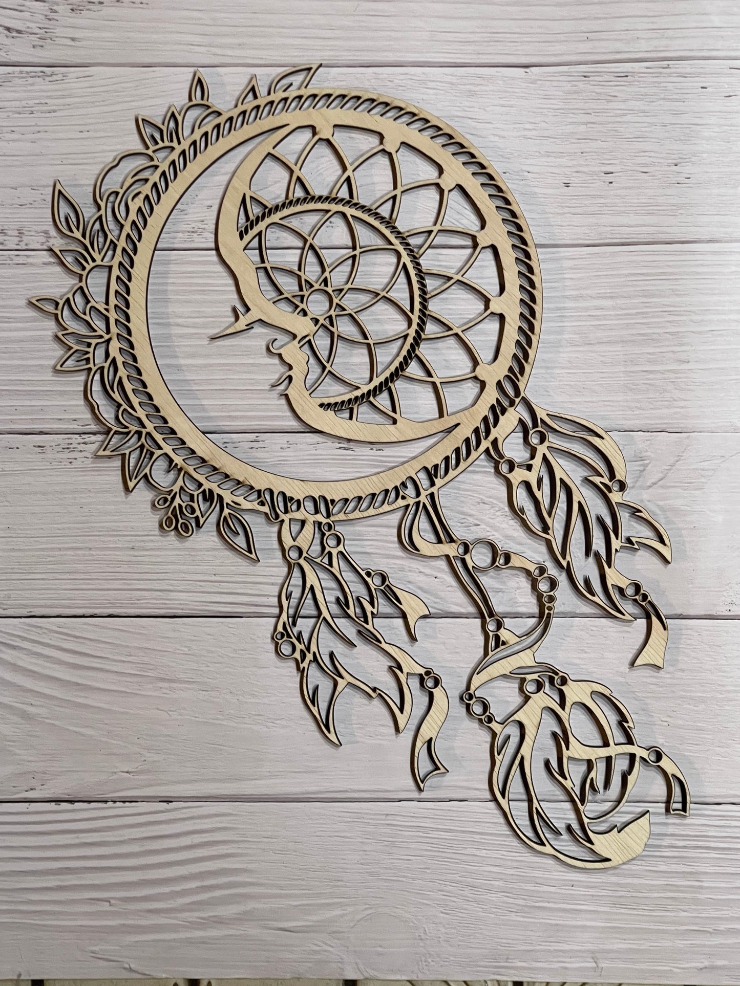Moon Dream catcher Unfinished Wood Resin Art Frame. Resin art frame. DIY wood cutout. Unfinished laser cut wood resin frame.