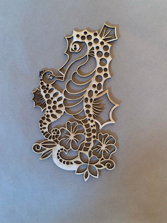 Seahorses Unfinished Wood Blank. DIY wood cutout. Wood mandala blank.