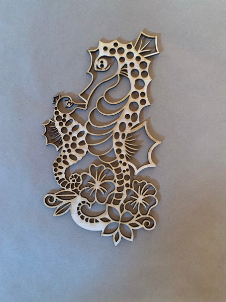 Seahorses Unfinished Wood Blank. DIY wood cutout. Wood mandala blank.