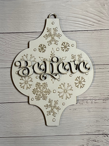 Believe Winter Snowflakes Ornament Sign Blank Set