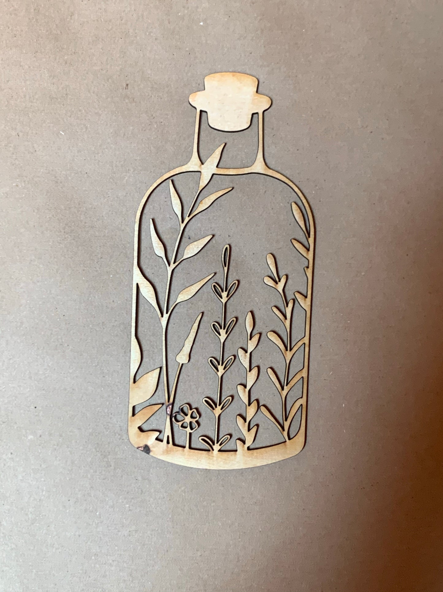 Flora in Bottle with Cork. Unfinished Wood Cut Out. Unfinished Wood frame. Resin art frame. DIY wood cutout.