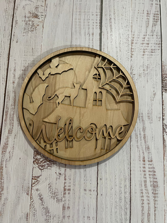 Layered Halloween Welcome Round Sign Blank Set