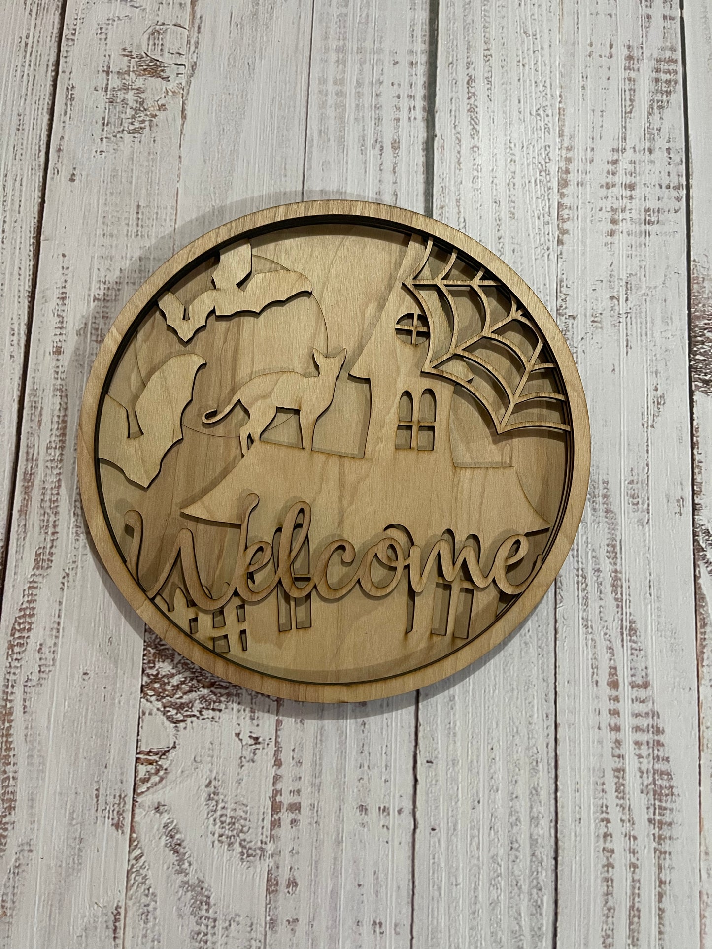 Layered Halloween Welcome Round Sign Blank Set