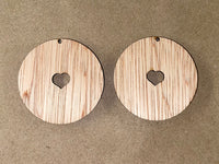 Round Small Heart Cutout Blank Wood Earrings. DIY jewelry. Unfinished laser cut wood jewelry. Wood earring blanks. Unfinished wood earrings. Wood jewelry blanks.