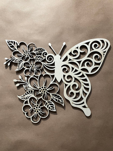 half Floral Butterfly Unfinished Wood Cut Out. Unfinished Wood frame. Resin art frame. DIY wood cutout. Unfinished laser cut wood resin frame.