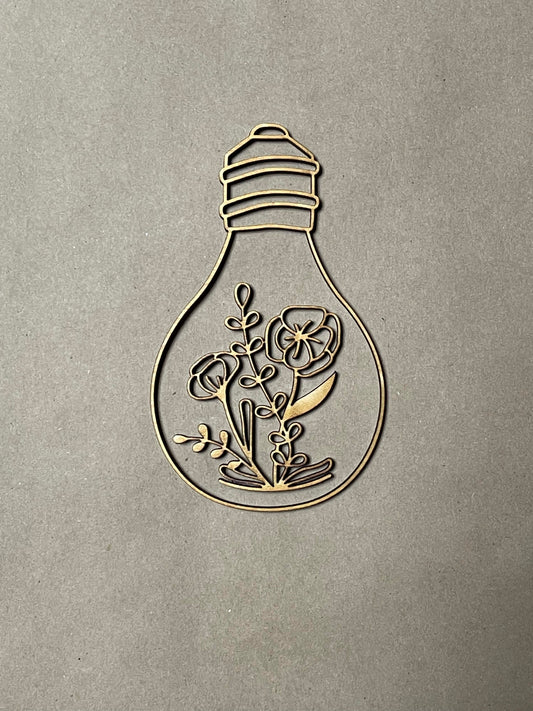 Floral Lightbulb. Unfinished Wood Cut Out. Unfinished Wood frame. Resin art frame. DIY wood cutout.