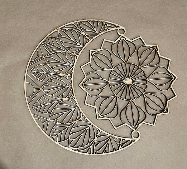 Sun and Moon Mandala Unfinished Wood Resin Art Frame. Resin art frame. DIY wood cutout. Unfinished laser cut wood resin frame.