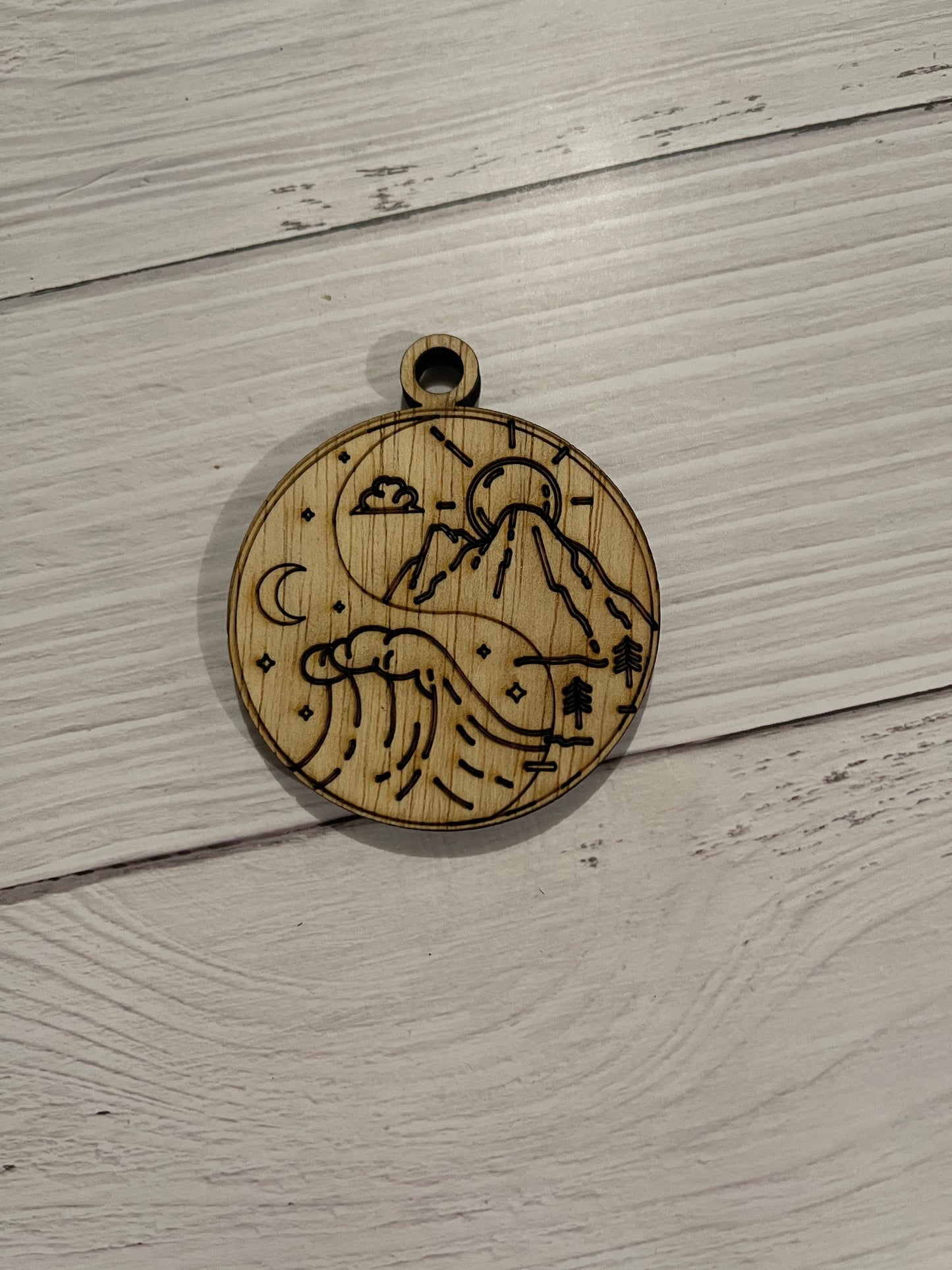 Mountains Ocean Unfinished Wood Keychain Blank