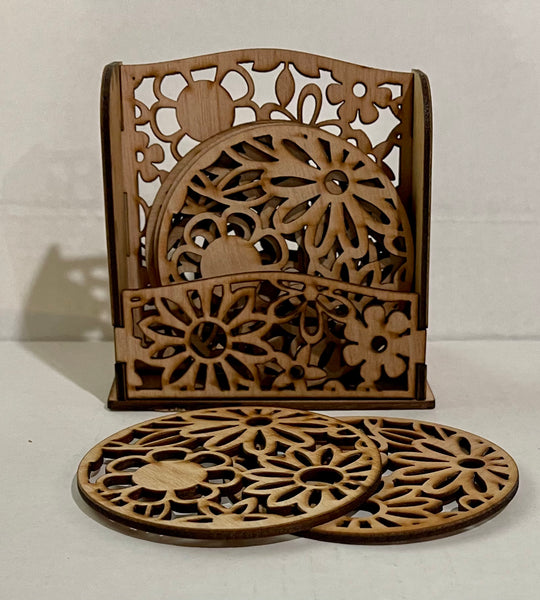Set of 4 Flower Coasters Unfinished Wood Blanks. DIY wood coaster set. –  Wicked Gold