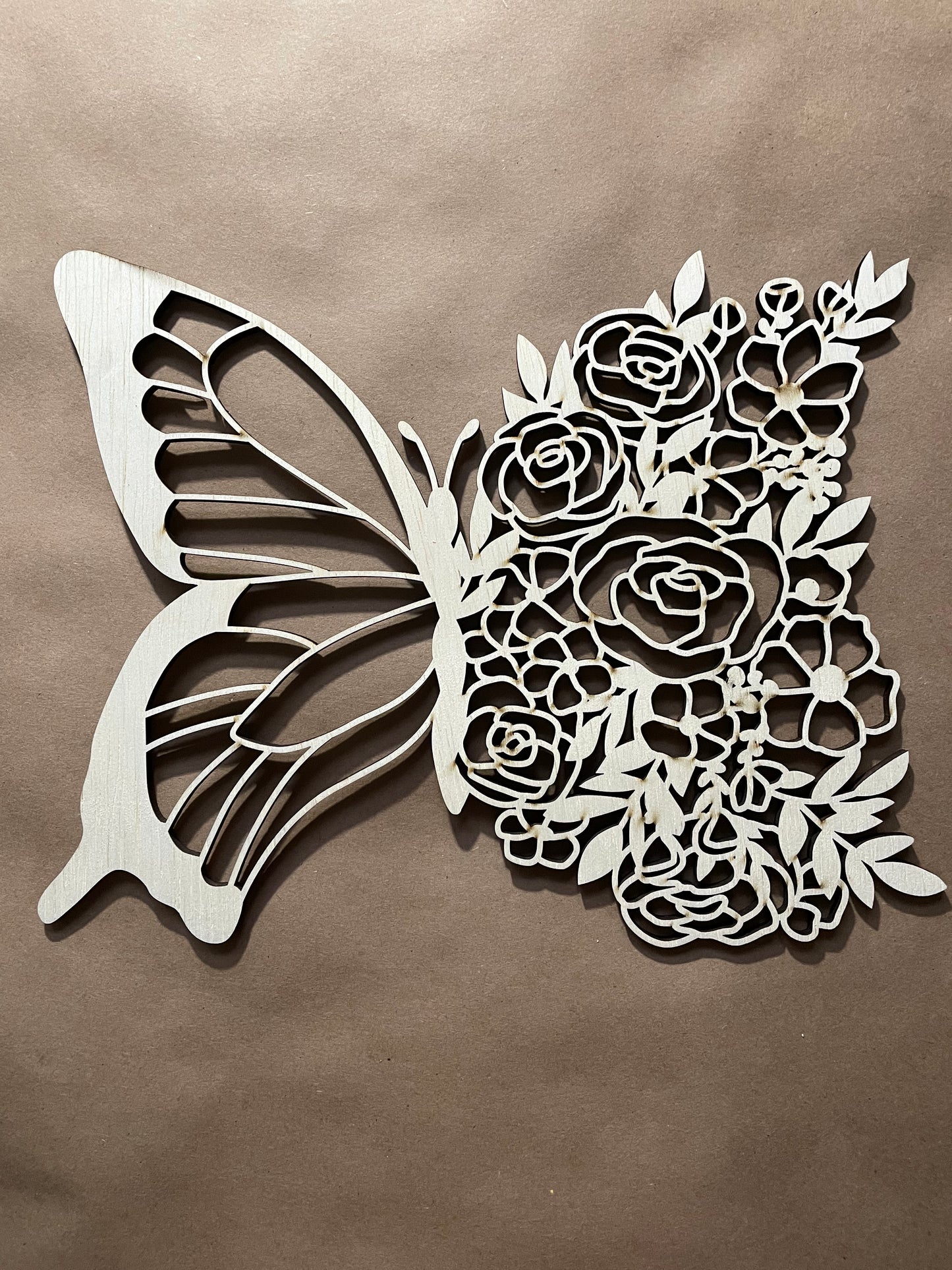 Half Floral Butterfly Unfinished Wood Cut Out. Unfinished Wood frame. Resin art frame. DIY wood cutout. Unfinished laser cut wood resin frame.