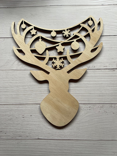 Reindeer Solid Unfinished Wood Blank. DIY wood cutout. Diy painting blank.