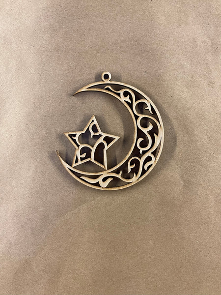 Crescent Moon and Star Unfinished Wood Blank. DIY wood cutout. Diy painting blank.