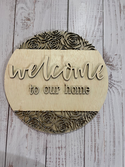 Floral Welcome to Our Home Round Sign Blank Set