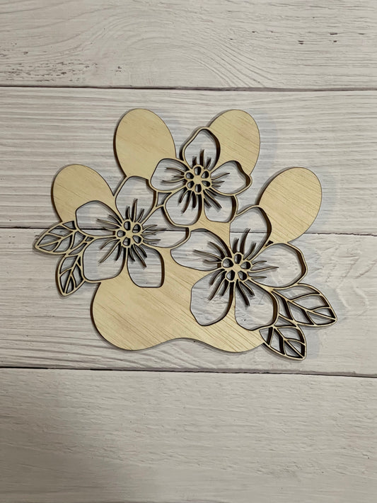 Floral Paw Print Unfinished Wood Resin Art Frame. Resin art frame. DIY wood cutout. Unfinished laser cut wood resin frame.