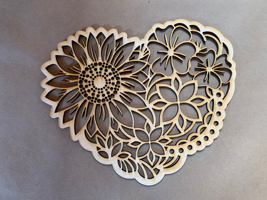 Floral Heart Unfinished Wood frame. Resin art frame. DIY wood cutout. Unfinished laser cut wood resin frame.