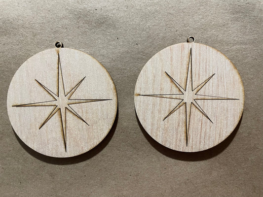 Starburst Round Blank Wood Earrings. DIY jewelry. Unfinished laser cut wood jewelry. Wood earring blanks. Unfinished wood earrings. Wood jewelry blanks.