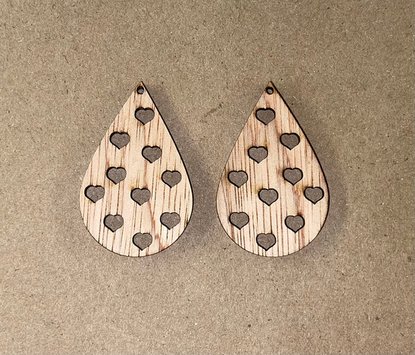 Drop Mix of Hearts Cutout Blank Wood Earrings. DIY jewelry. Unfinished laser cut wood jewelry. Wood earring blanks. Unfinished wood earrings. Wood jewelry blanks.