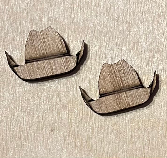 Cowboy Hat Blank Wood Stud Earrings. DIY jewelry. Unfinished laser cut wood jewelry. Wood earring blanks. Unfinished wood earrings. Wood jewelry blanks.