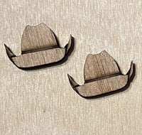 Cowboy Hat Blank Wood Stud Earrings. DIY jewelry. Unfinished laser cut wood jewelry. Wood earring blanks. Unfinished wood earrings. Wood jewelry blanks.