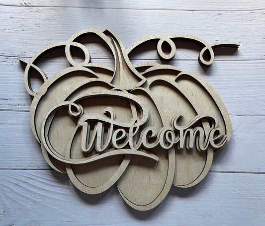 Welcome Pumpkin door hanger Unfinished Wood Resin Art Frame. Resin art frame. DIY wood cutout. Unfinished laser cut wood resin frame.