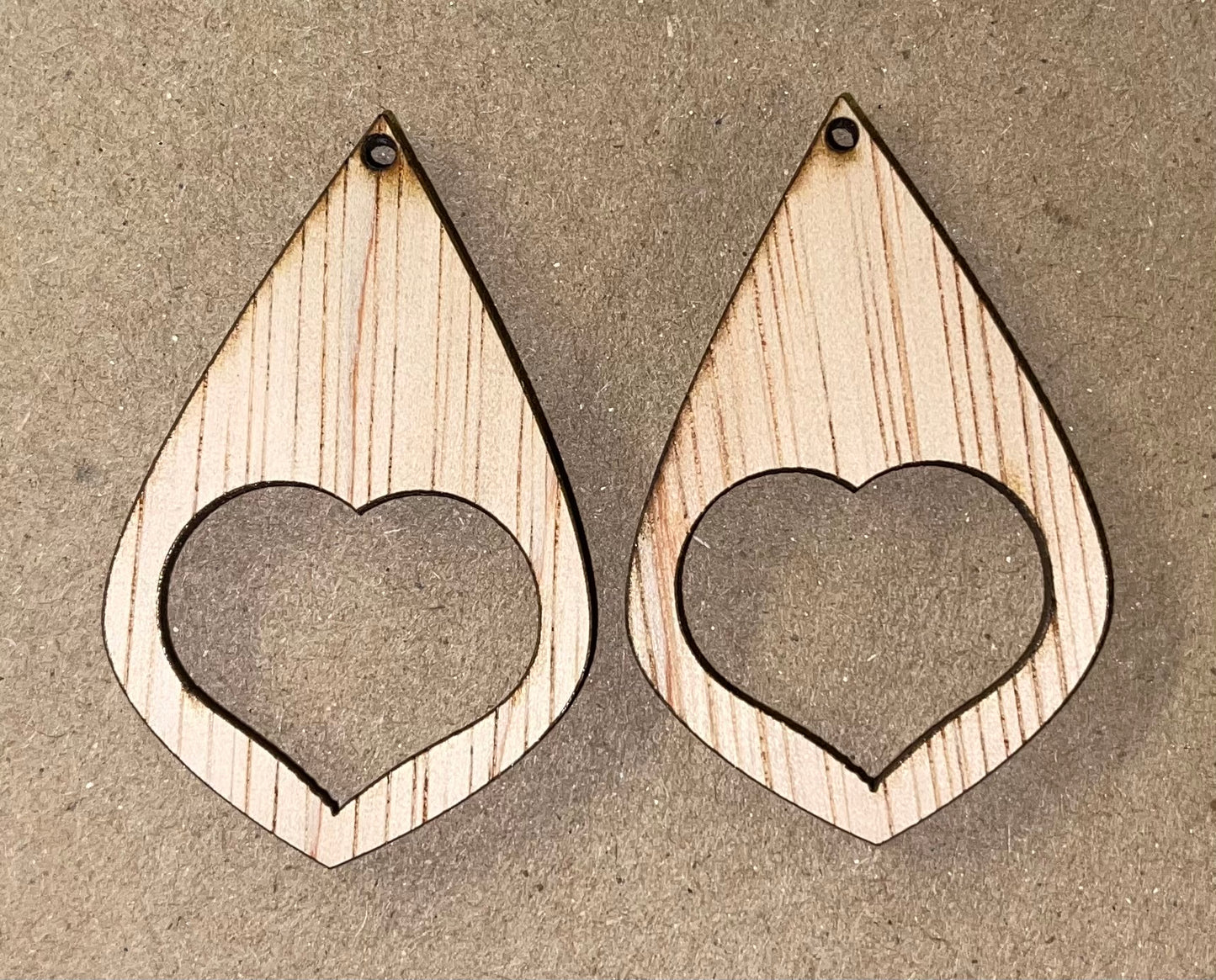 Pointed Drop Large Heart Cutout Blank Wood Earrings. DIY jewelry. Unfinished laser cut wood jewelry. Wood earring blanks. Unfinished wood earrings. Wood jewelry blanks.