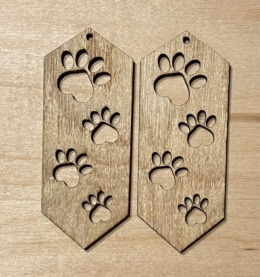 Paws Blank Wood Earrings. DIY jewelry. Unfinished laser cut wood jewelry. Wood earring blanks. Unfinished wood earrings. Wood jewelry blanks.