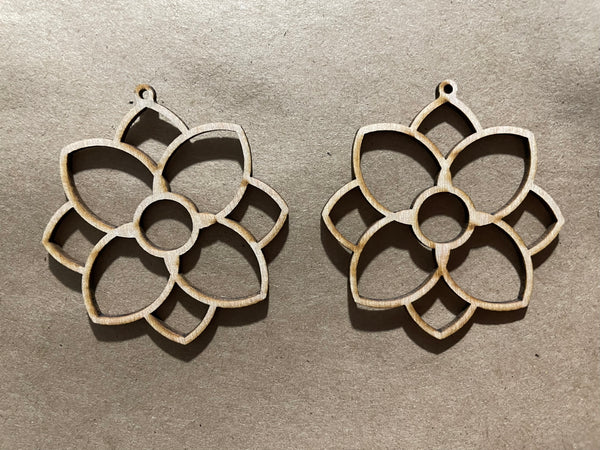 Flower Mandala Wood Earrings. DIY jewelry. Unfinished laser cut wood jewelry. Wood earring blanks. Unfinished wood earrings. Wood jewelry blanks.