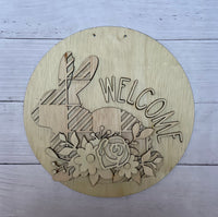 Welcome Plaid Bunny with Floral swag Round Sign Blank Set