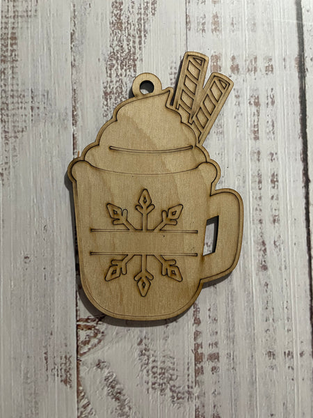 Latte Split Snowflake for Name Unfinished wood ornament