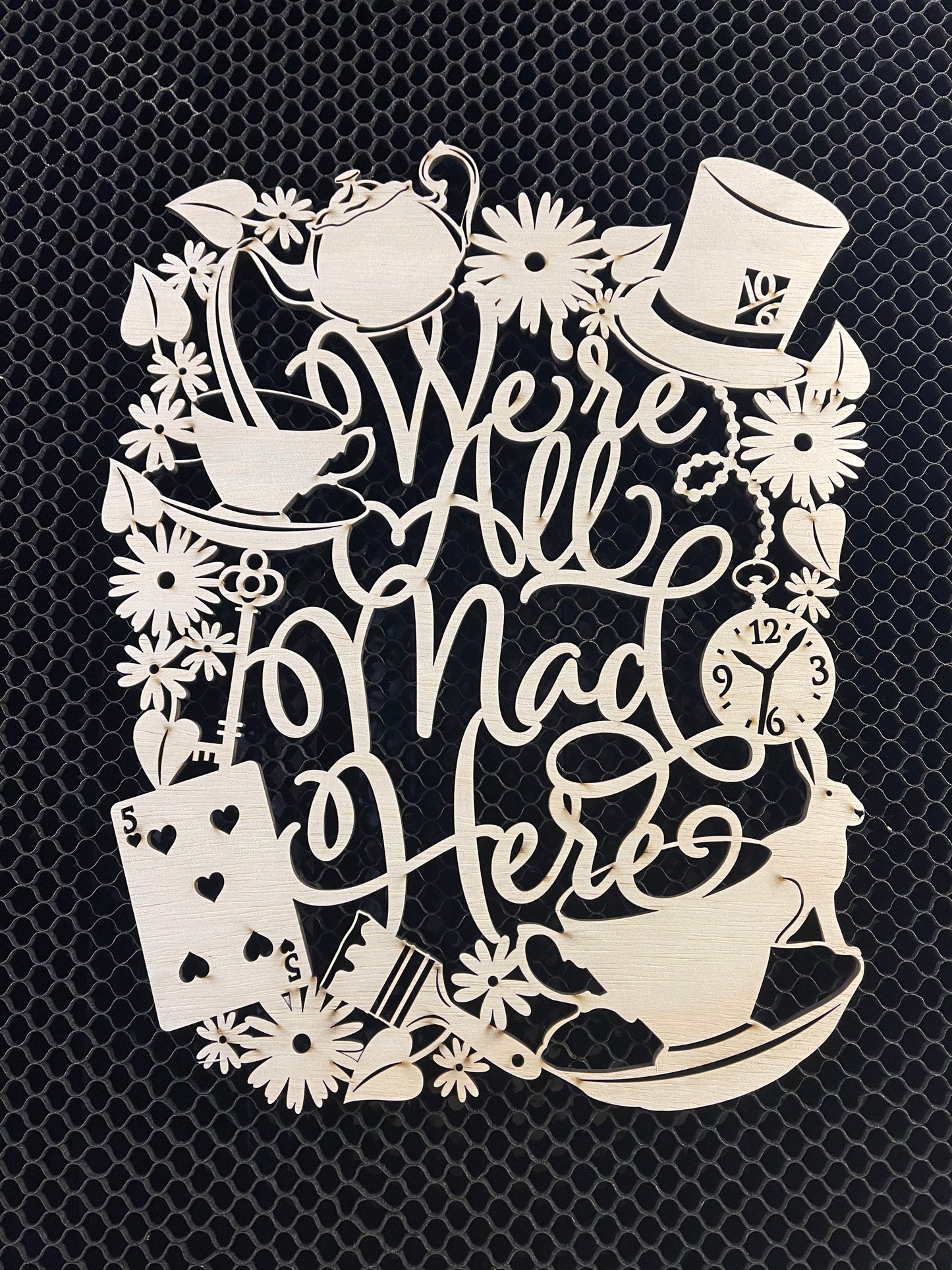 We’re all Mad Alice Inspired Unfinished Wood Blank. DIY wood cutout. Wood mandala blank.