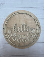 Hello Spring with Tulips Round Sign Blank Set