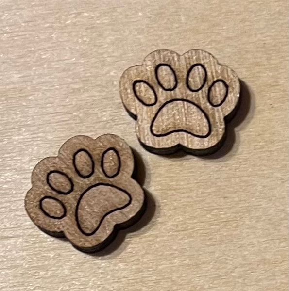 Paw Blank Wood Stud Earrings. DIY jewelry. Unfinished laser cut wood jewelry. Wood earring blanks. Unfinished wood earrings. Wood jewelry blanks.